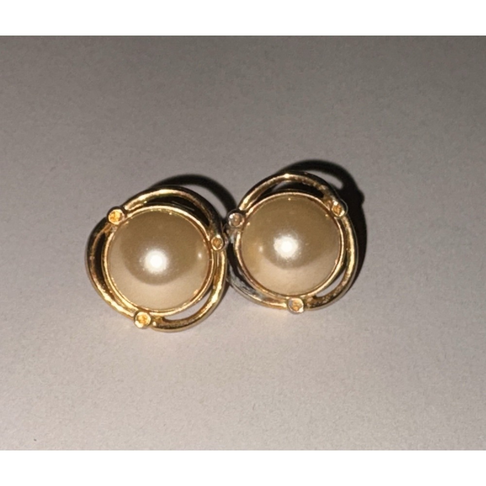 MONET Fake pearl Yellow rhinestone earrings. Vintage Retro 1990's
